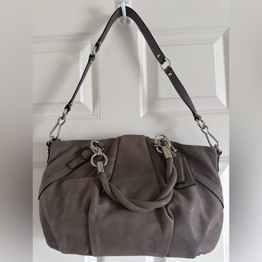 COACH Sophia Madison Gray Iridescent Leather Satchel Handbag Shoulder Bag